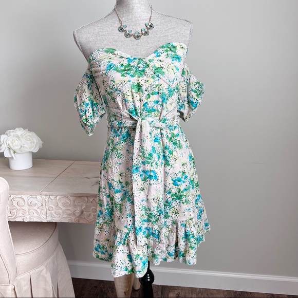 ASOS Dresses & Skirts - ASOS Floral Eyelet Cold Shoulder Flounce Ruffled Dress 6